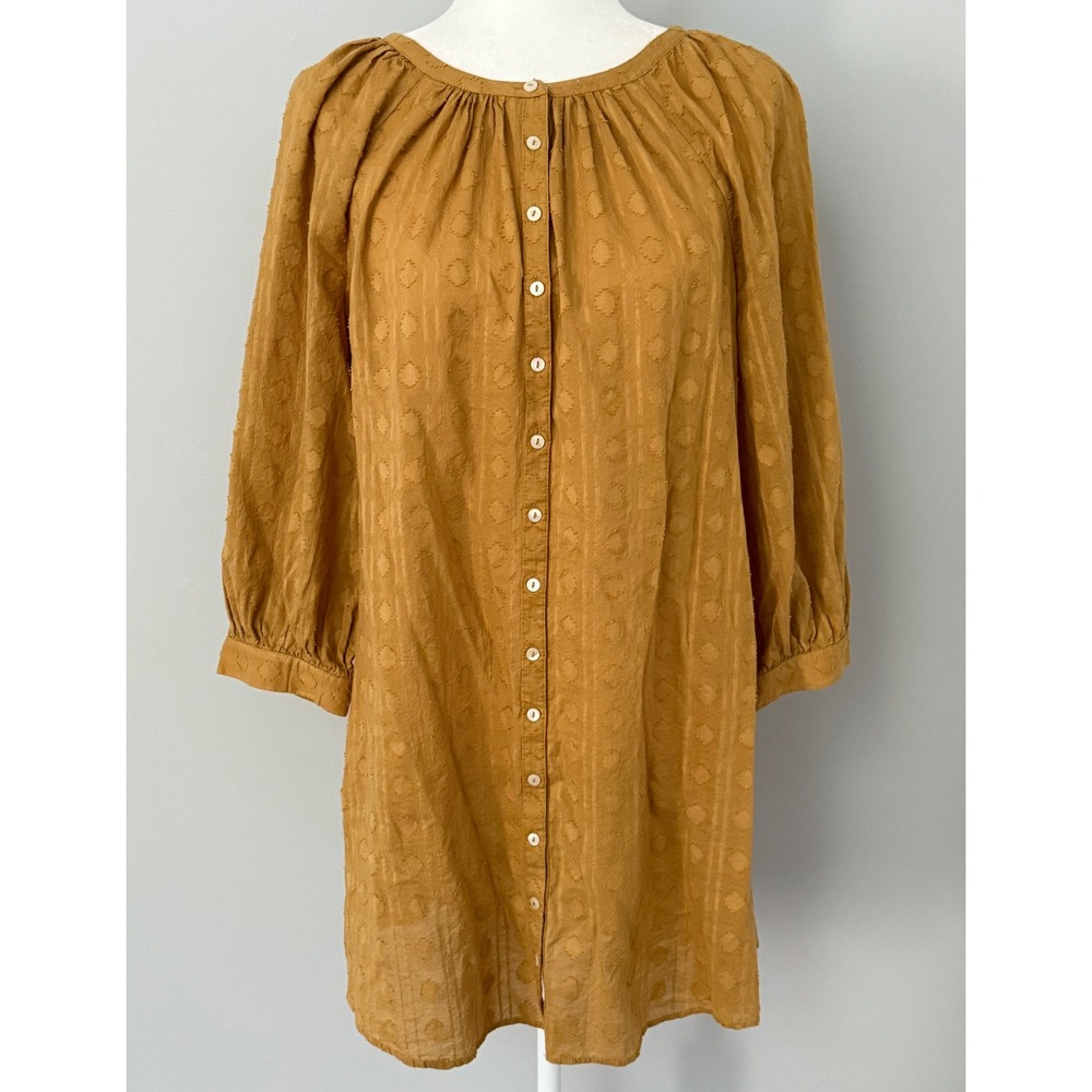 By Anthropologie Women's‎ Gold Florence Mini Dress Textured Button Front Size S